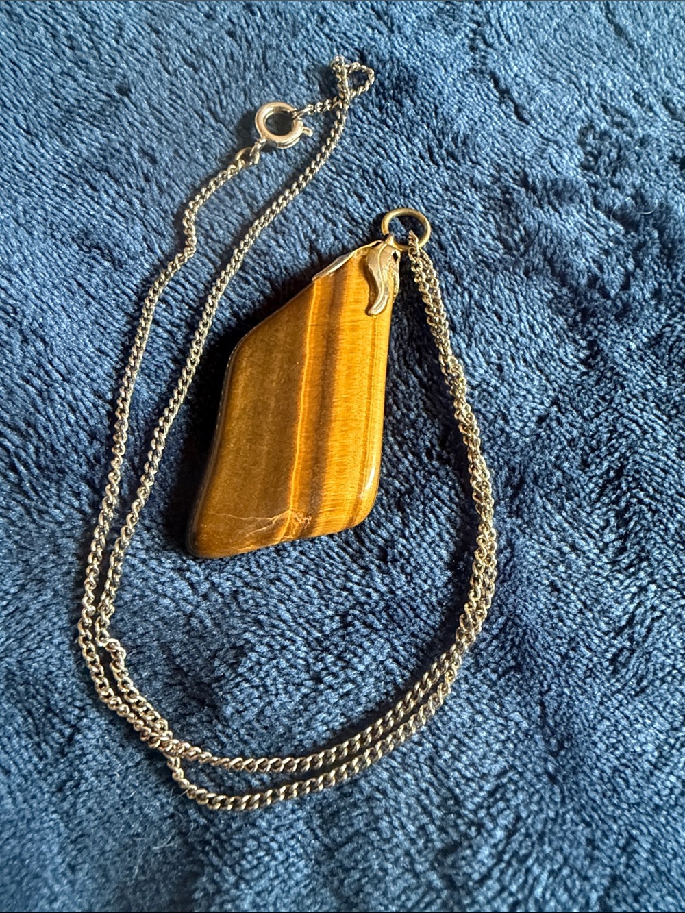 Tiger's Eye Pendant Necklace in Warm Brown and Gold